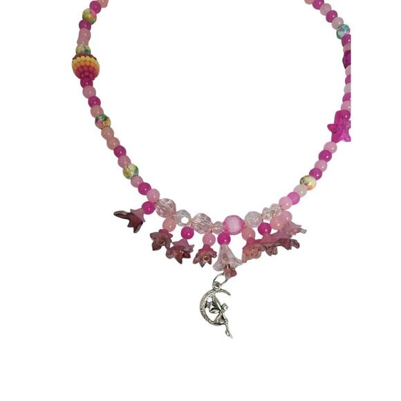 Fairy Cresant Moon Colorful Oil Confetti Glass Frosted Acrylic Beads Necklace - Picture 15 of 16